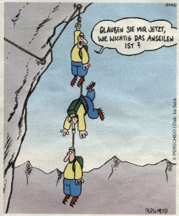 Bergsteigen anseilen lustig